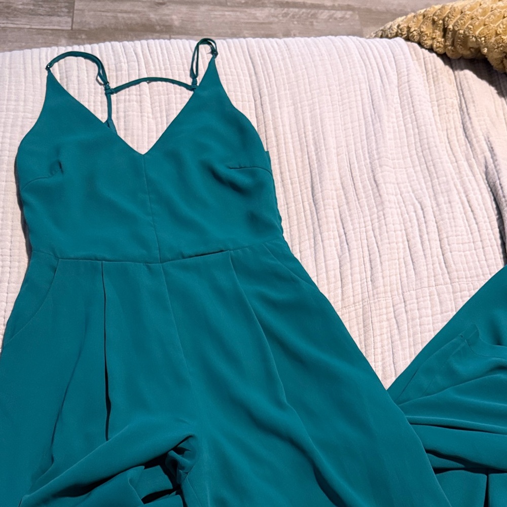 Adelyn Rae Teal V-Neck Wide Leg Jumpsuit